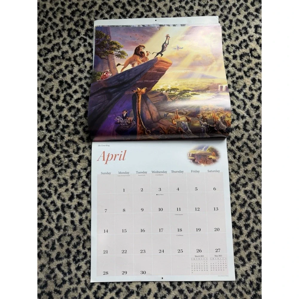2013 Disney Dreams Thomas Kinkade Wall Calendar Lion King Cinderella Bambi VTG